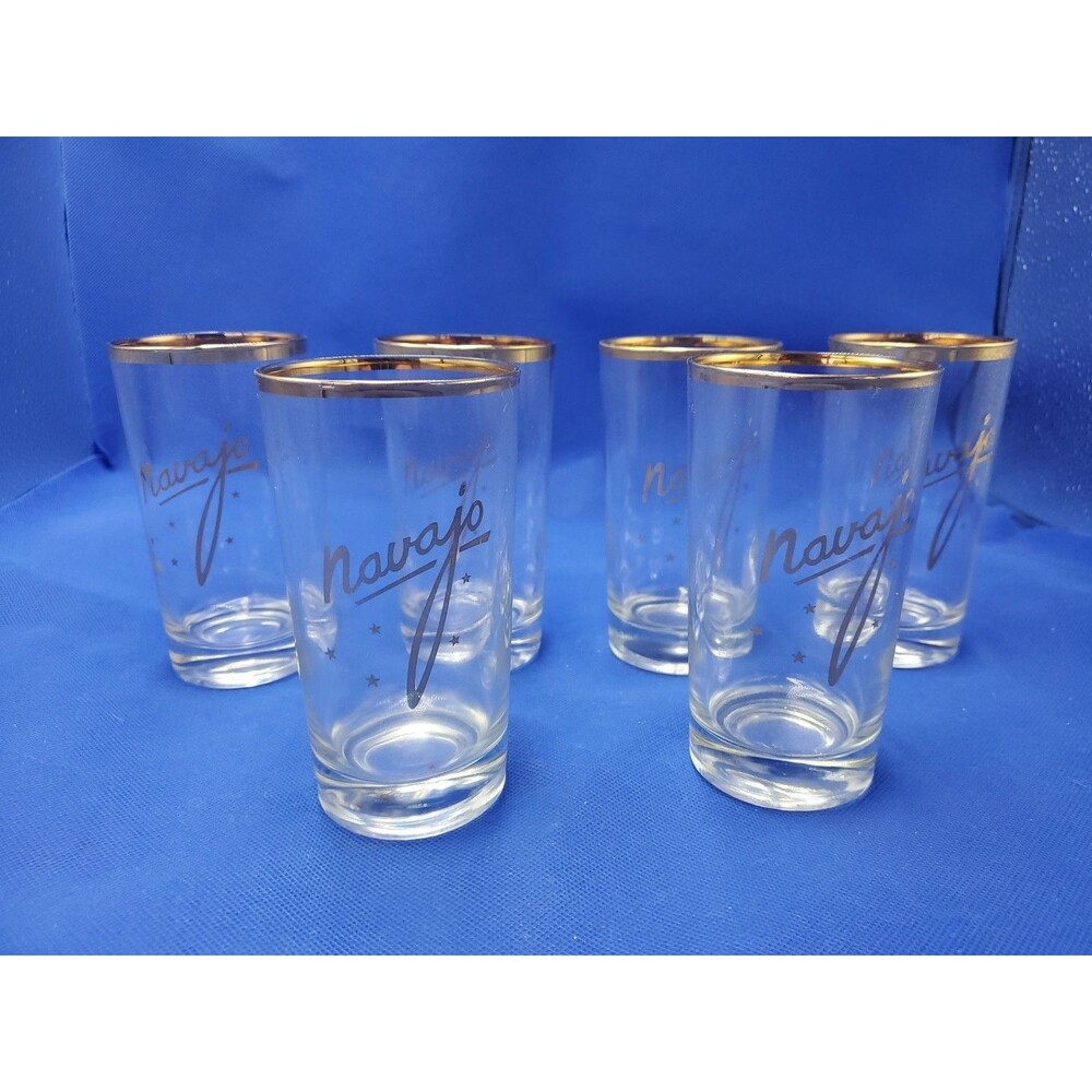 6 Piper NAVAJO 22K Gold Trimmed 10 Oz Beverage Drinking Glasses Tumblers 1970's